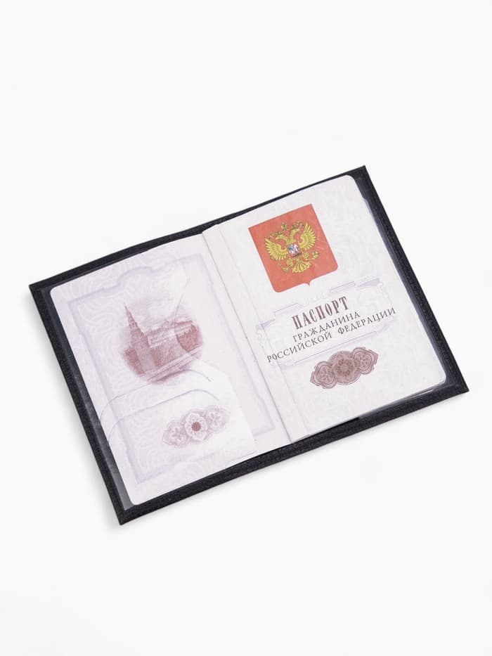 Обложка для паспорта, натуральная кожа, флотер, чёрная