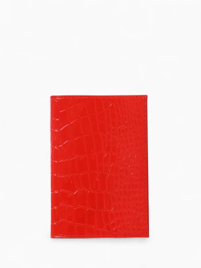 Обложка для паспорта, фактура крокодил, тиснение серебряной фольгой, красная
