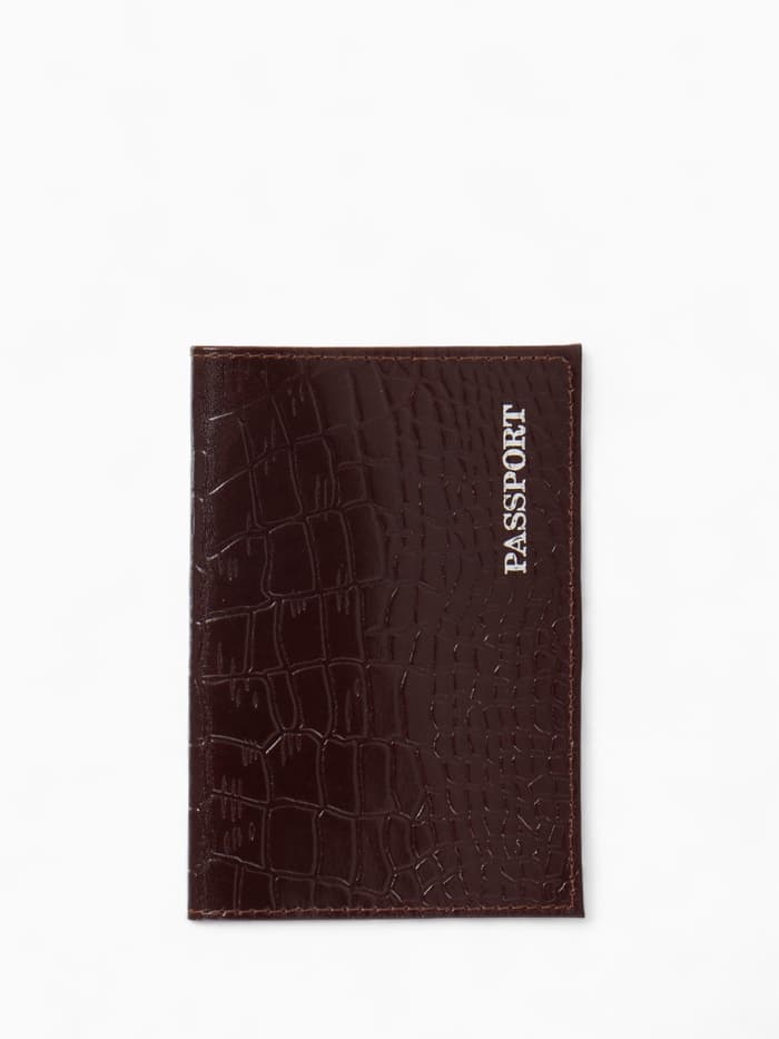 Обложка для паспорта, тиснение фольгой, натуральная кожа, тёмно-коричневая