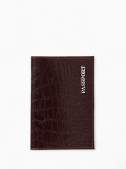 Обложка для паспорта, тиснение фольгой, натуральная кожа, тёмно-коричневая