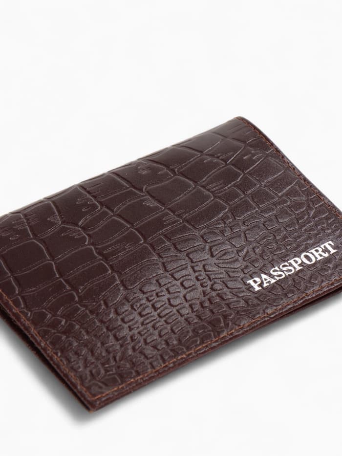 Обложка для паспорта, тиснение фольгой, натуральная кожа, тёмно-коричневая