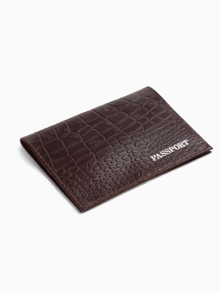 Обложка для паспорта, тиснение фольгой, натуральная кожа, тёмно-коричневая