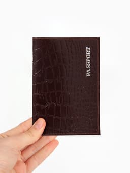 Обложка для паспорта, тиснение фольгой, натуральная кожа, тёмно-коричневая