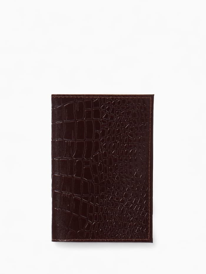 Обложка для паспорта, тиснение фольгой, натуральная кожа, тёмно-коричневая
