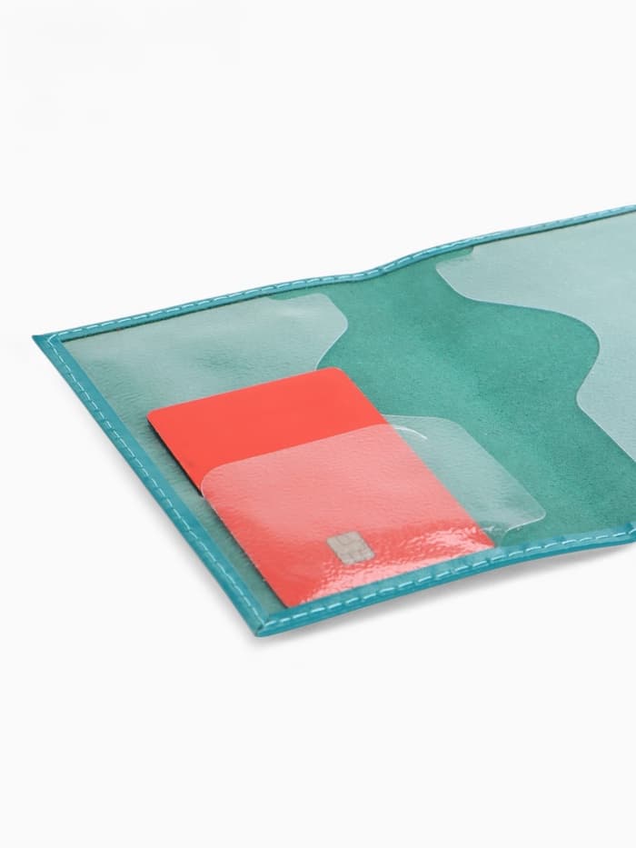 Обложка для паспорта, натуральная кожа, тиснение фольгой, гладкая, бирюзовая