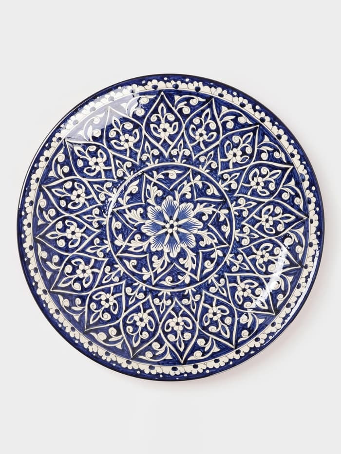 Ляган узбекский Риштанская Керамика «Цветы», d=36 см, синий