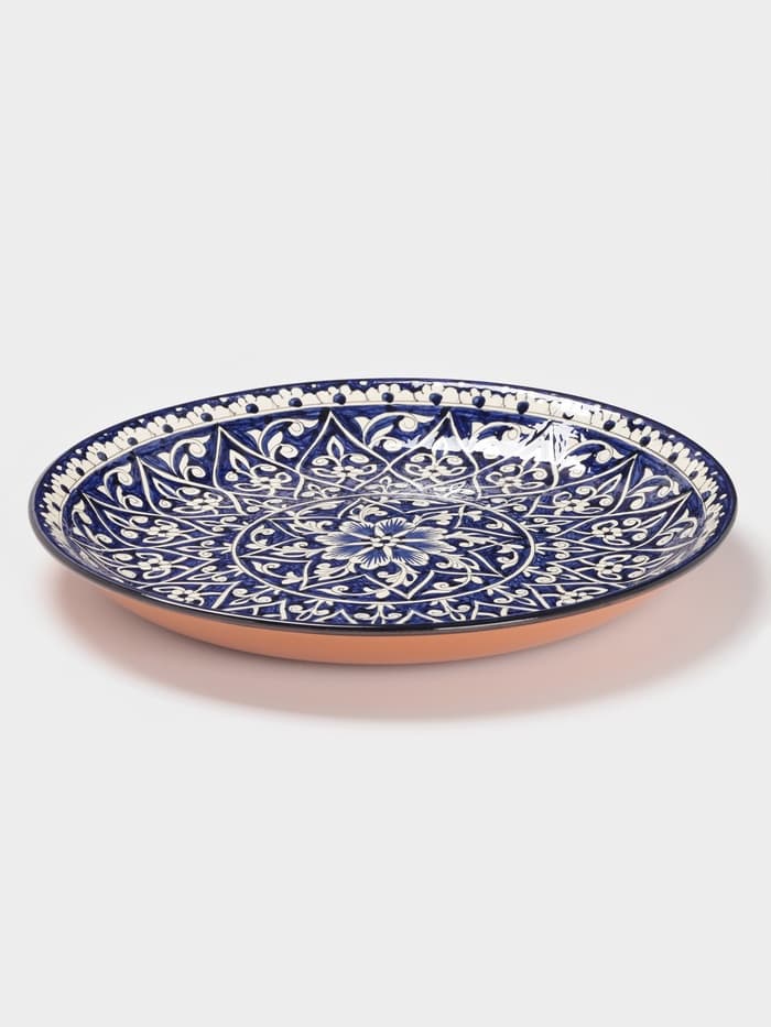 Ляган узбекский Риштанская Керамика «Цветы», d=36 см, синий