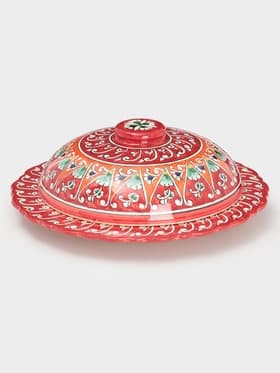 Блинница узбекская Риштанская Керамика «Цветы», d=24 см, керамика, красная