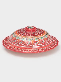 Блинница узбекская Риштанская Керамика «Цветы», d=24 см, керамика, красная