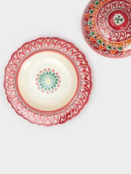 Блинница узбекская Риштанская Керамика «Цветы», d=24 см, керамика, красная