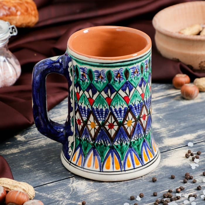 Кружка узбекская Риштанская Керамика «Узор», 500 мл, синяя
