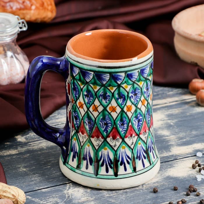 Кружка узбекская Риштанская Керамика «Узор», 500 мл, синяя