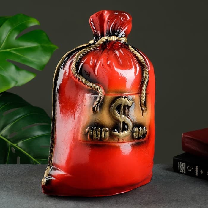 Копилка для денег «Мешок: сто тысяч», гипс, красный, 14×22×32 см