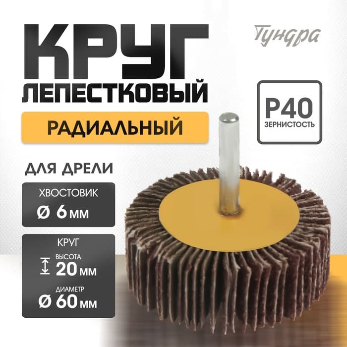 Круг лепестковый радиальный ТУНДРА, 60×20×6 мм, Р40