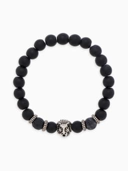 Браслет из бусин унисекс «Лава. Лев», d=7 см, чёрный с серебристым