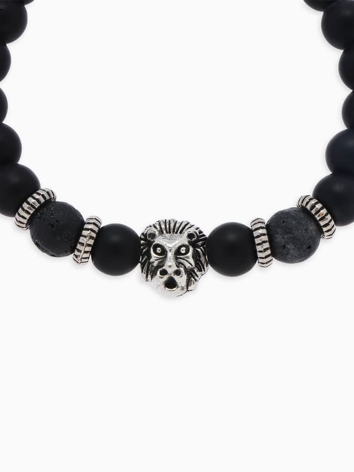 Браслет из бусин унисекс «Лава. Лев», d=7 см, чёрный с серебристым