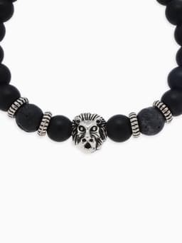 Браслет из бусин унисекс «Лава. Лев», d=7 см, чёрный с серебристым