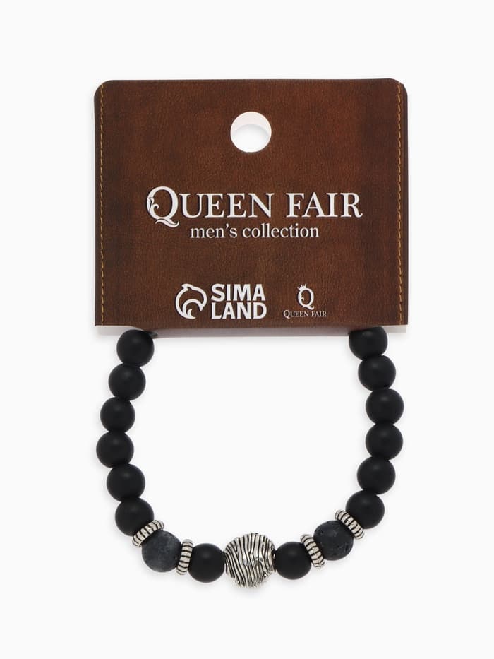 Браслет из бусин унисекс «Лава. Лев», d=7 см, чёрный с серебристым