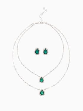 Набор 2 предмета: серьги, колье «Жаклин», дуэт, капля, цвет бело-изумрудный в серебре, 45 см