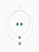 Набор 2 предмета: серьги, колье «Жаклин», дуэт, капля, цвет бело-изумрудный в серебре, 45 см