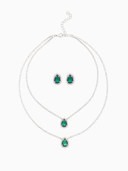 Набор 2 предмета: серьги, колье «Жаклин», дуэт, капля, цвет бело-изумрудный в серебре, 45 см