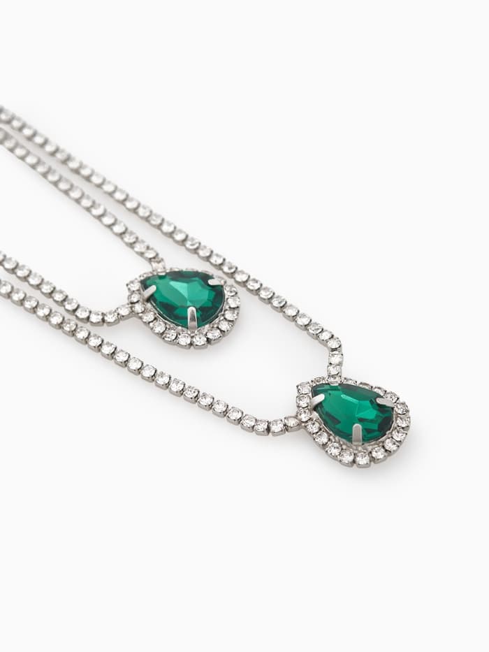 Набор 2 предмета: серьги, колье «Жаклин», дуэт, капля, цвет бело-изумрудный в серебре, 45 см