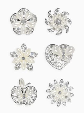 Брошь «Ассорти» цветы рисовые, цвет белый в серебре