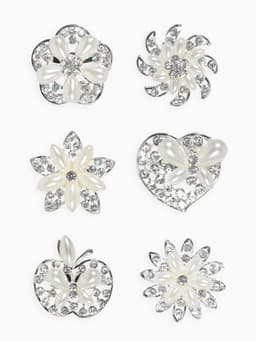 Брошь «Ассорти» цветы рисовые, цвет белый в серебре