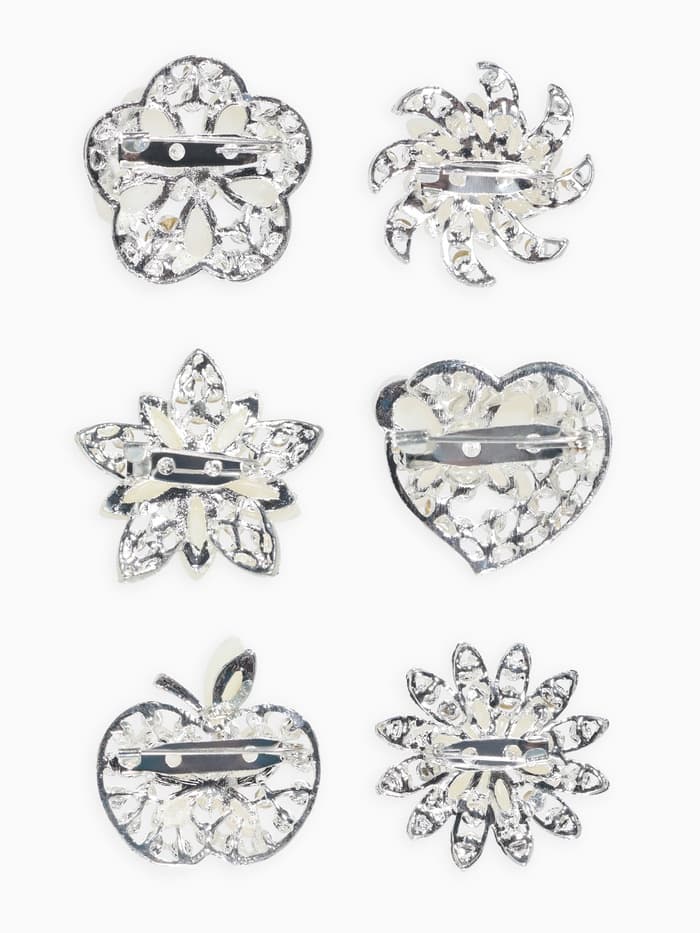 Брошь «Ассорти» цветы рисовые, цвет белый в серебре