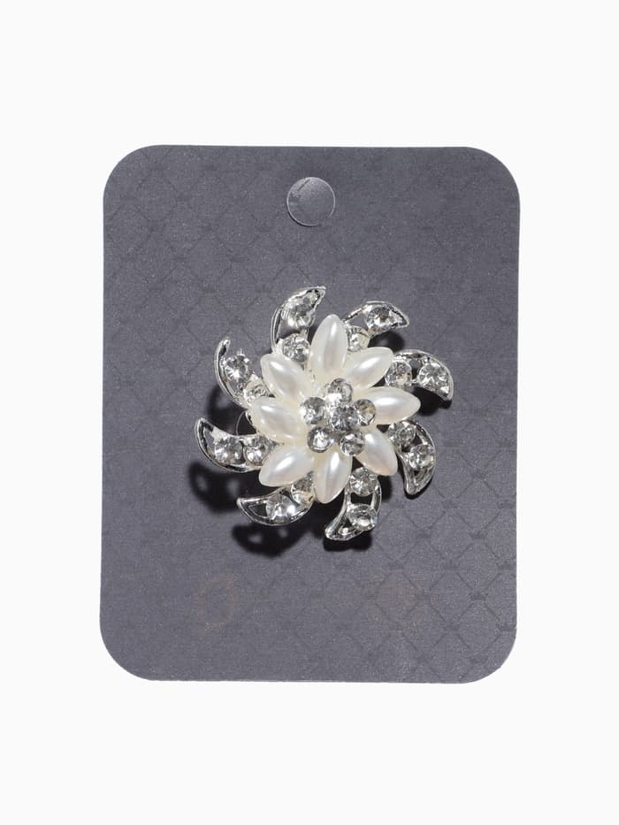 Брошь «Ассорти» цветы рисовые, цвет белый в серебре