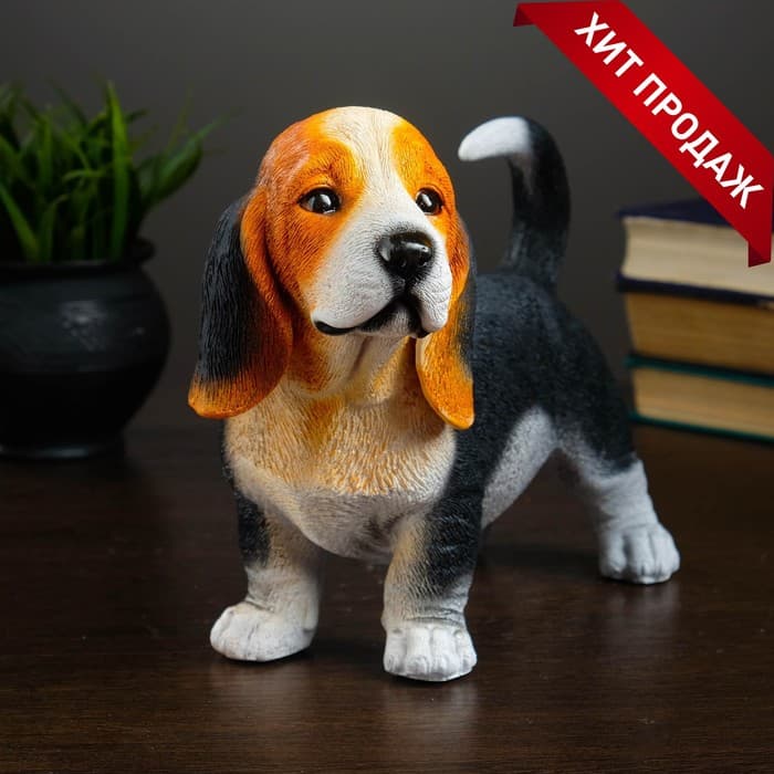 Копилка для денег «Щенок бассет-хаунда стоит», полистоун, 23×11×18 см