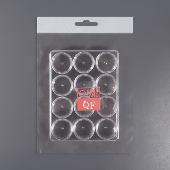 Органайзер для хранения мелочей, 12 баночек, 12×9×2 см, d=2.8×1.5 см, 2 мл, прозрачный