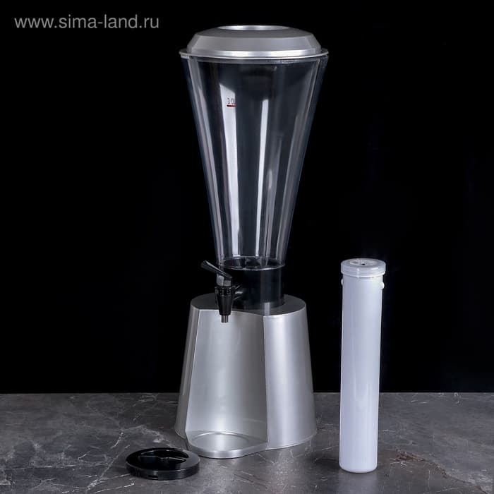 Башня пивная «Металлик», 3 л, колба для льда, с подсветкой, 2 батарейки CR=2032, пластик, серебристая