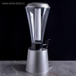 Башня пивная «Металлик», 3 л, колба для льда, с подсветкой, 2 батарейки CR=2032, пластик, серебристая