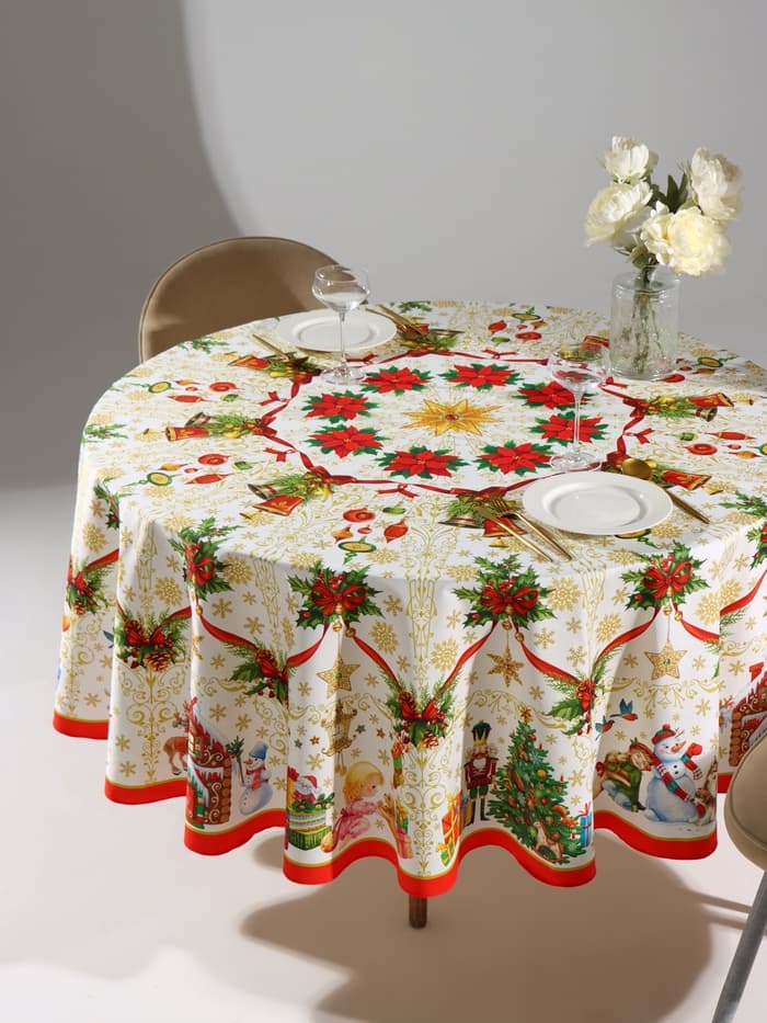 Скатерть новогодняя Этель «Новогодние игрушки» d=220 см ±3 см с ГВМО, хл100%