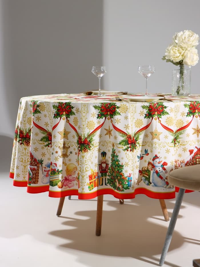 Скатерть новогодняя Этель «Новогодние игрушки» d=220 см ±3 см с ГВМО, хл100%