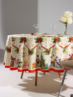Скатерть новогодняя Этель «Новогодние игрушки» d=220 см ±3 см с ГВМО, хл100%