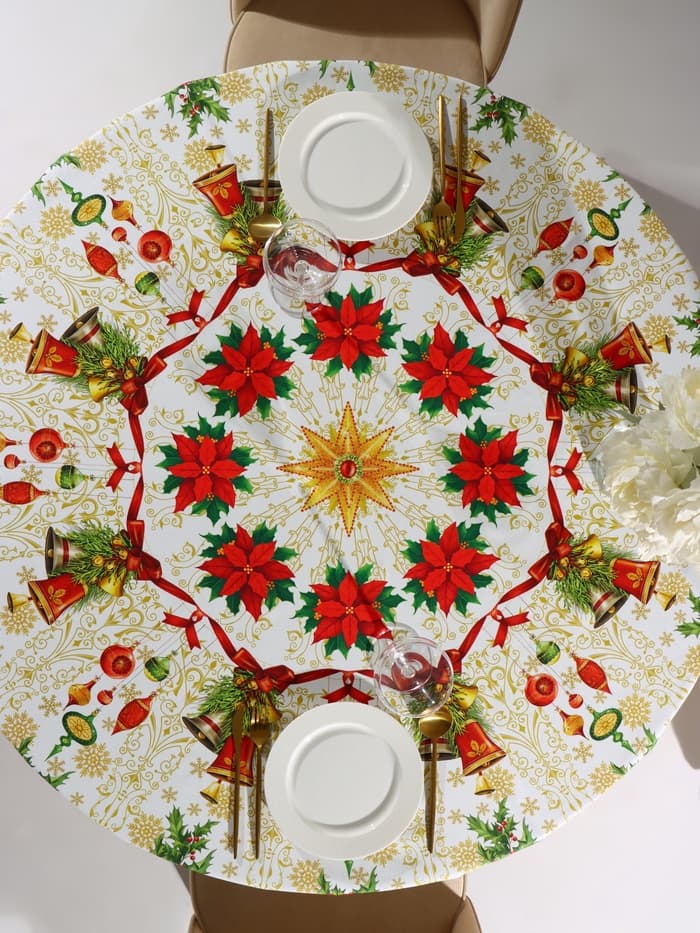 Скатерть новогодняя Этель «Новогодние игрушки» d=220 см ±3 см с ГВМО, хл100%