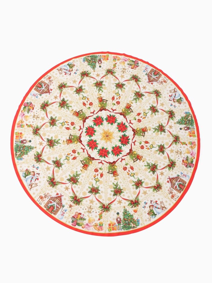 Скатерть новогодняя Этель «Новогодние игрушки» d=220 см ±3 см с ГВМО, хл100%