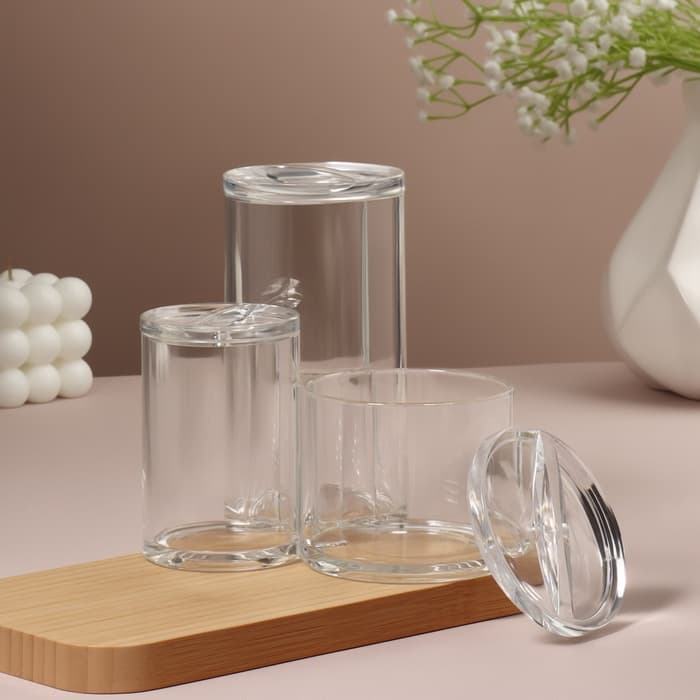 Органайзер для ватных палочек и дисков, с крышкой, 3 секции, 14×14×13 см, прозрачный