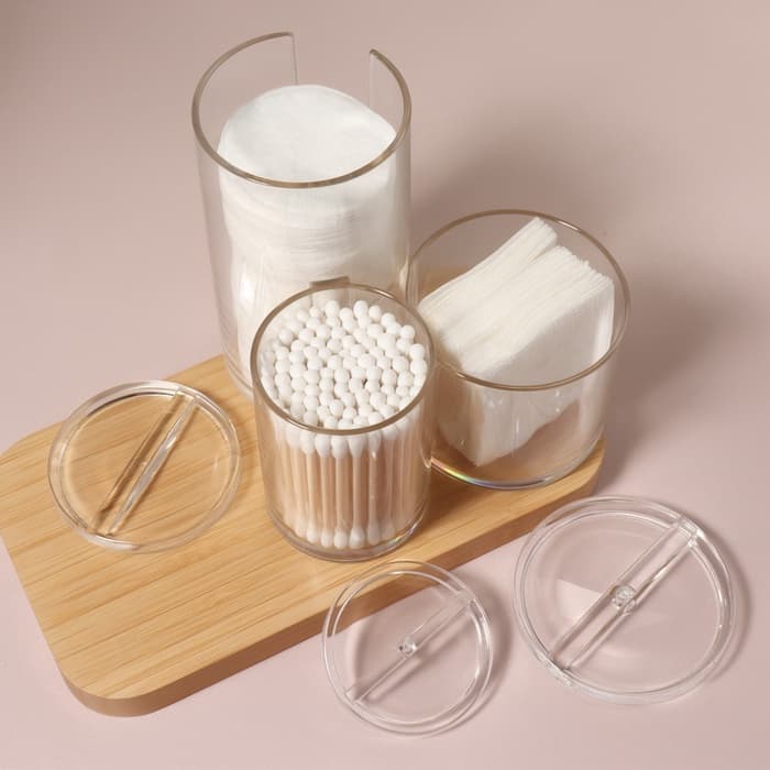 Органайзер для ватных палочек и дисков, с крышкой, 3 секции, 14×14×13 см, прозрачный