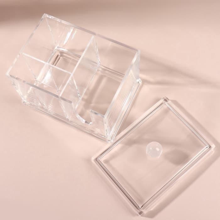 Органайзер для ватных палочек и дисков, 4 секции, 13×14×11 см, прозрачный