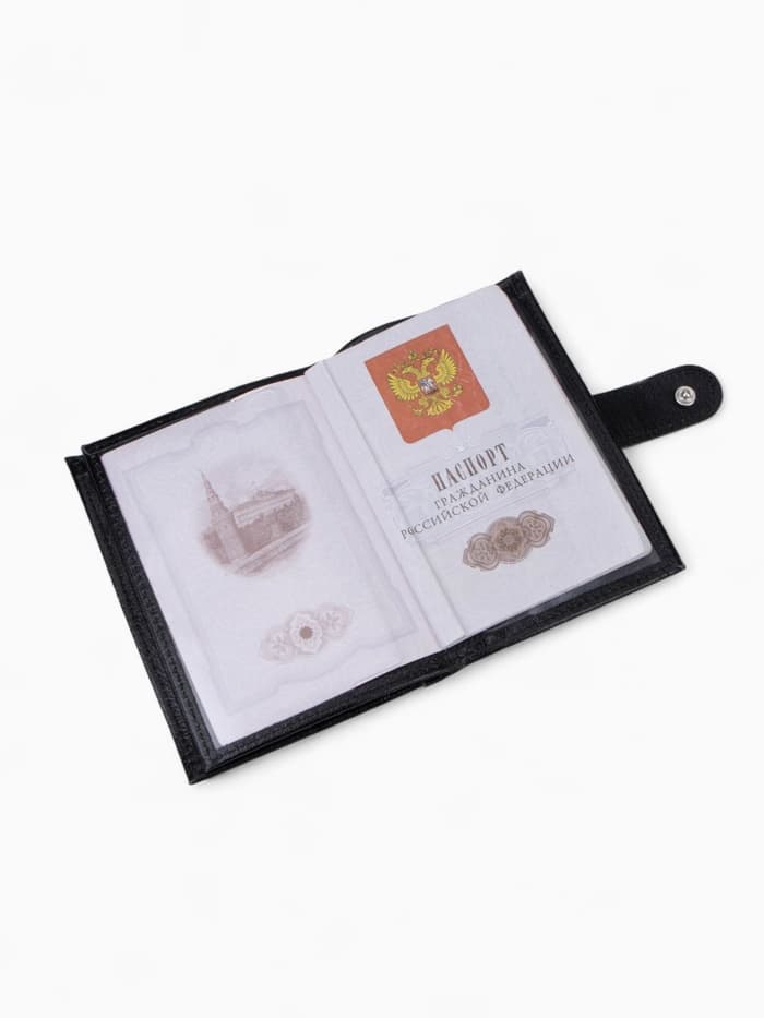 Обложка для документов 3 в 1, TEXTURA, на кнопке: для автодокументов, паспорта и купюр, чёрная