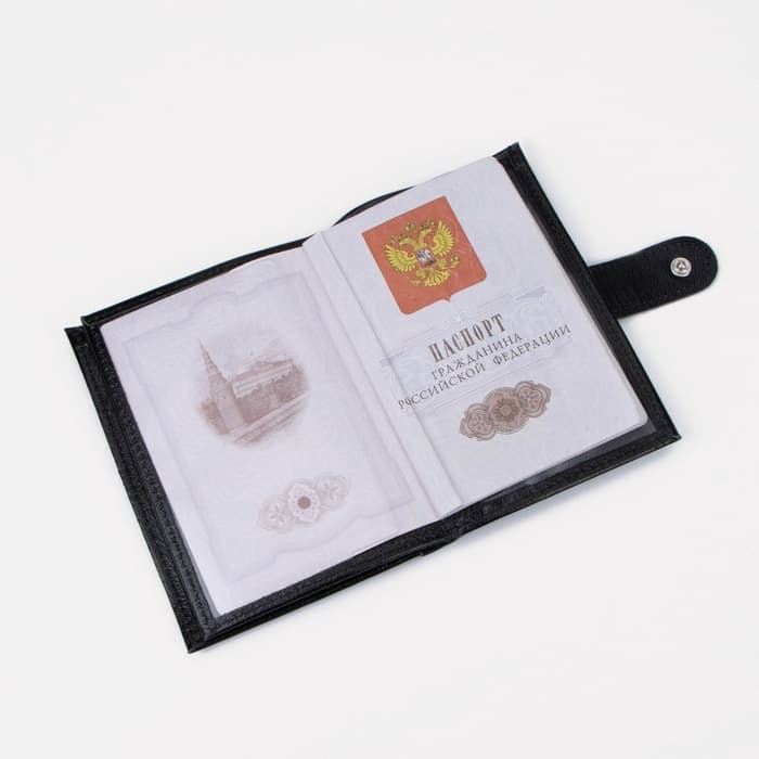 Обложка для документов 3 в 1, TEXTURA, на кнопке: для автодокументов, паспорта и купюр, чёрная