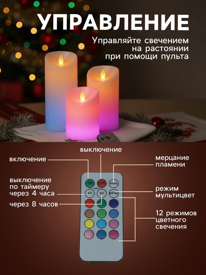 Свеча светодиодная «Романтик», с пультом, набор 3 шт.
