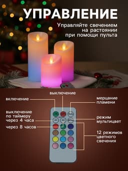 Свеча светодиодная «Романтик», с пультом, набор 3 шт.
