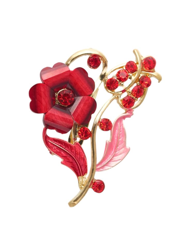 Брошь «Цветение», красная в золоте