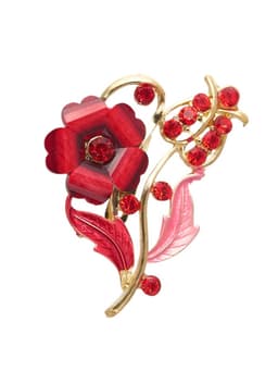 Брошь «Цветение», красная в золоте
