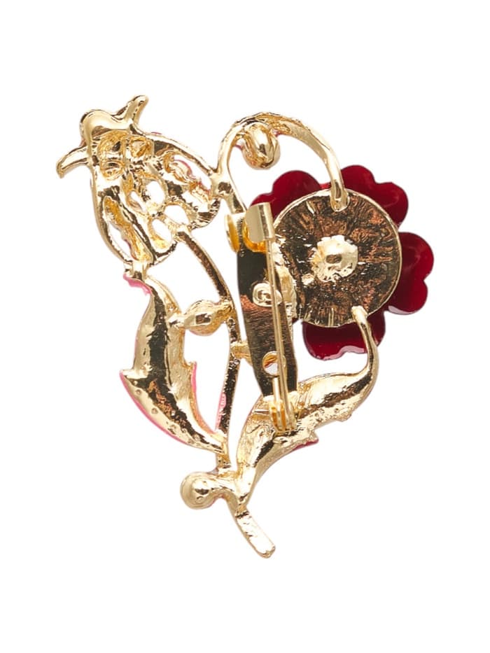Брошь «Цветение», красная в золоте