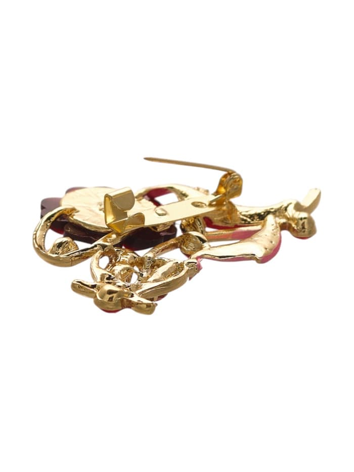 Брошь «Цветение», красная в золоте